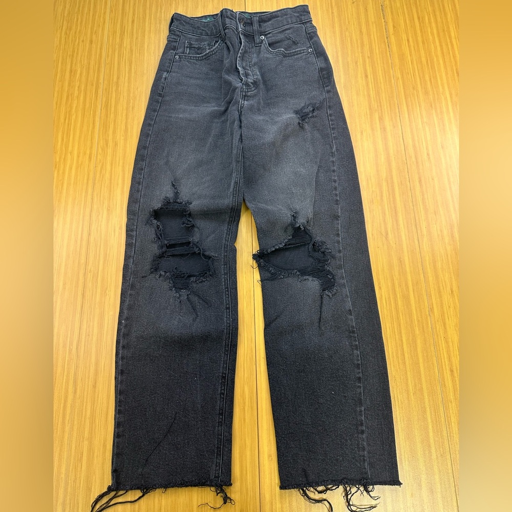 Wild Fable Jeans Womens 00 Black Highest Rise Straight Destroyed Distressed